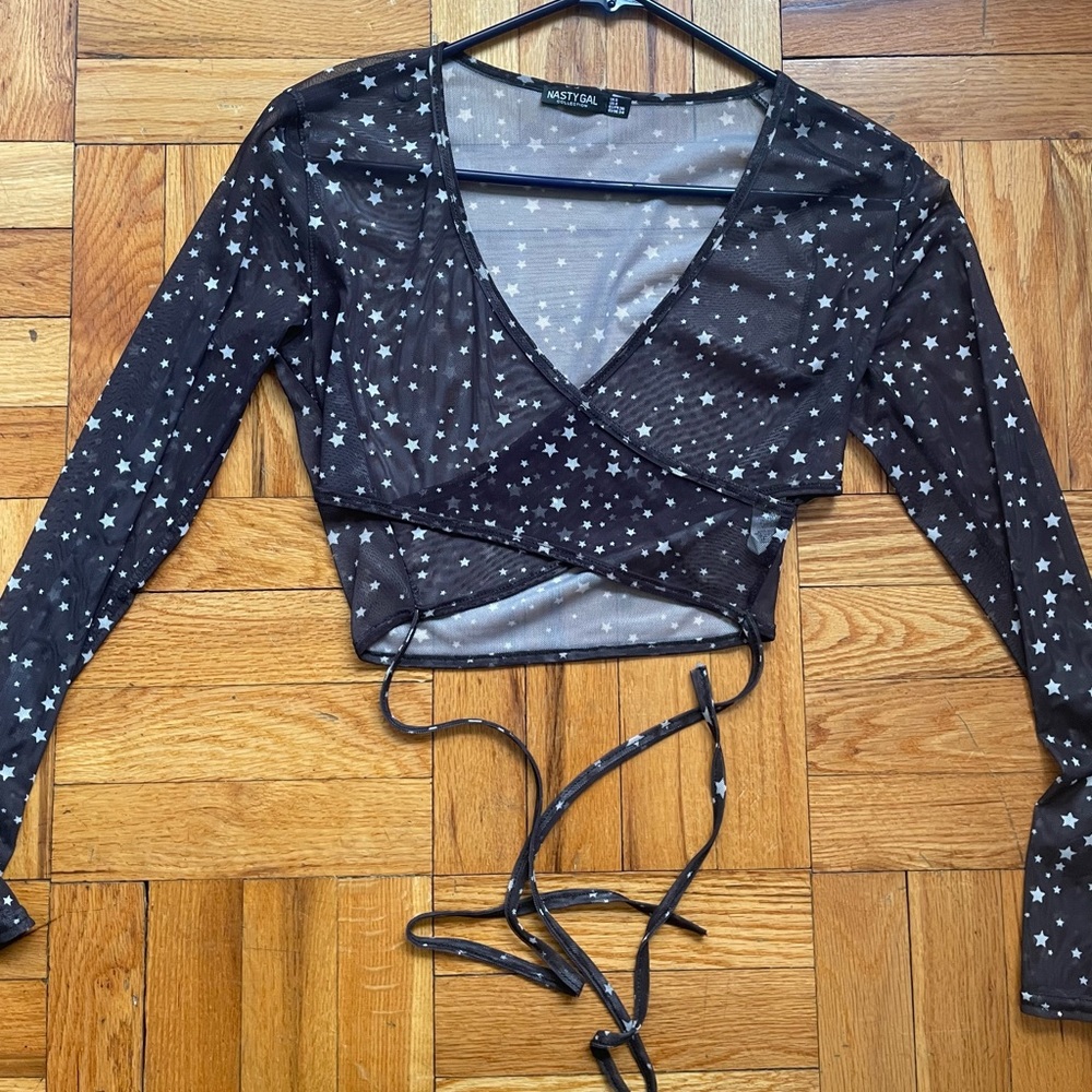 Nasty Gal Sheer Wrap Top Sz 4